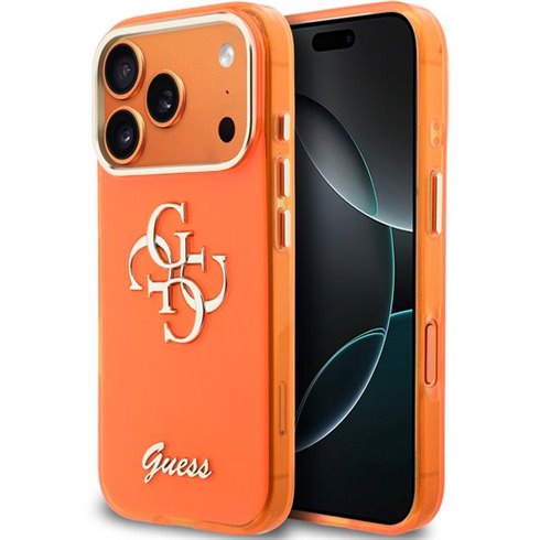 Guess IML 4G Script Metal Logo kryt iPhone 17 Pro oranžový