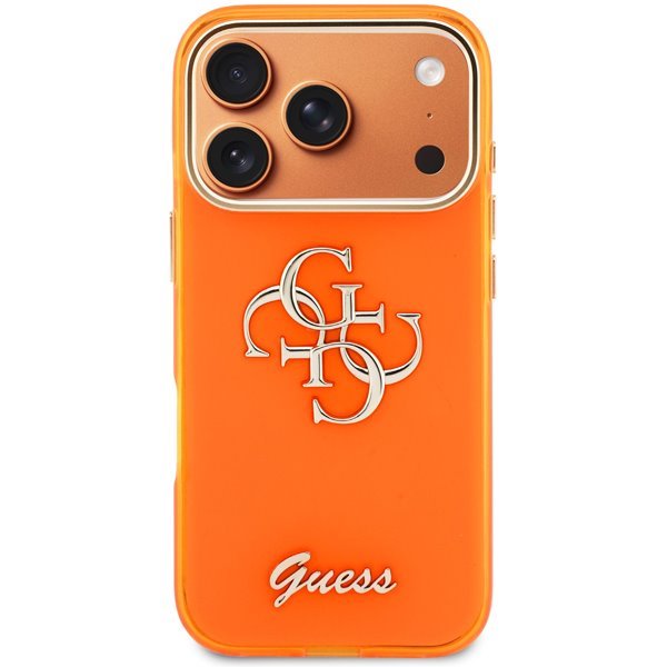 Guess IML 4G Script Metal Logo kryt iPhone 17 Pro oranžový
