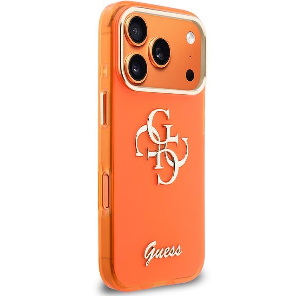 Guess IML 4G Script Metal Logo kryt iPhone 17 Pro oranžový