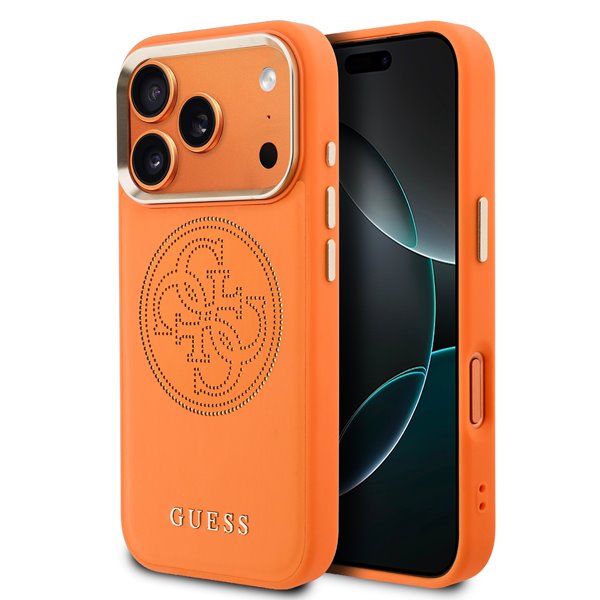 Guess PU Perforated 4G Logo MagSafe kryt iPhone 17 Pro oranžový