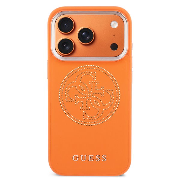Guess PU Perforated 4G Logo MagSafe kryt iPhone 17 Pro oranžový