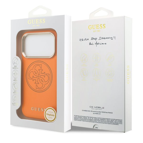 Guess PU Perforated 4G Logo MagSafe kryt iPhone 17 Pro oranžový