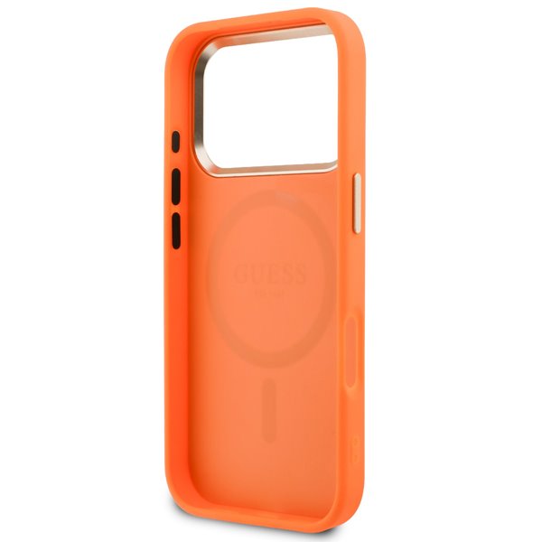 Guess PU Perforated 4G Logo MagSafe kryt iPhone 17 Pro Max oranžový