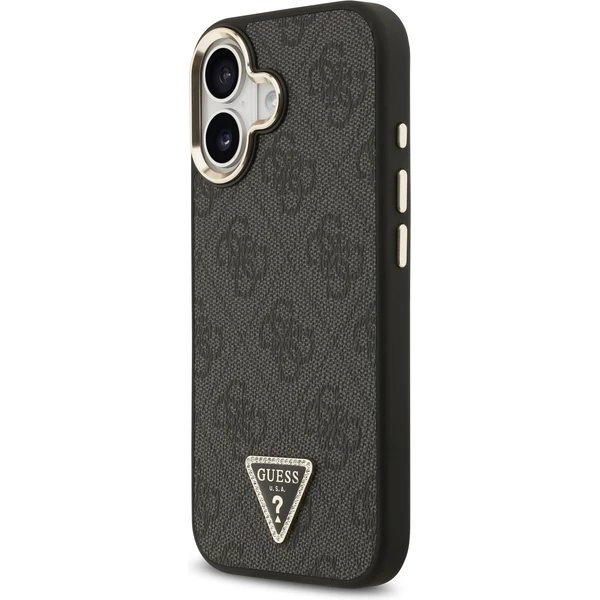 Guess PU Leather 4G Strass Triangle Logo Gold Frame MagSafe kryt iPhone 17 čierny