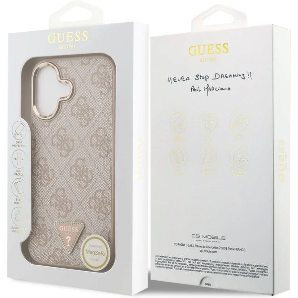 Guess PU Leather 4G Strass Triangle Logo Gold Frame MagSafe kryt iPhone 17 ružový
