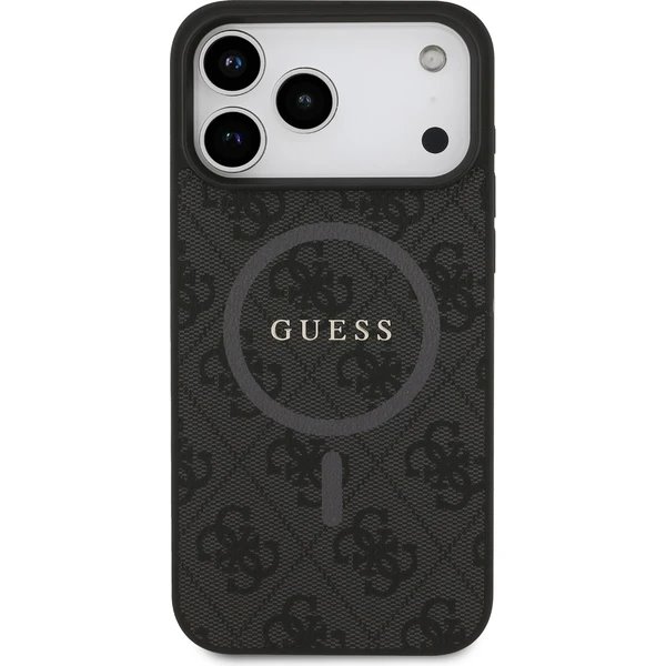 Guess PU Leather 4G Colored Ring MagSafe kryt iPhone 17 Pro černý