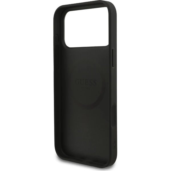 Guess PU Leather 4G Colored Ring MagSafe kryt iPhone 17 Pro černý