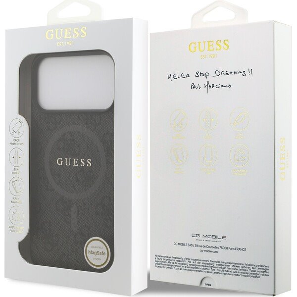 Guess PU Leather 4G Colored Ring MagSafe kryt iPhone 17 Pro černý