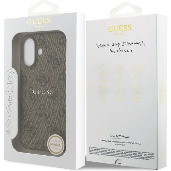 Guess PU Leather 4G Colored Ring MagSafe kryt iPhone 17 hnědý