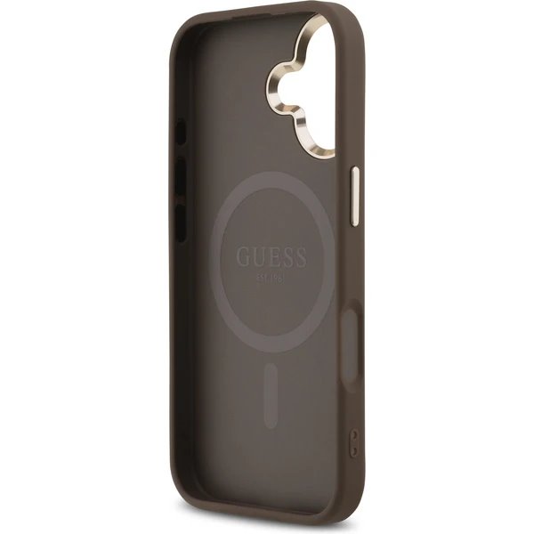 Guess PU Leather 4G Strass Triangle Logo Gold Frame MagSafe kryt iPhone 17 hnedý