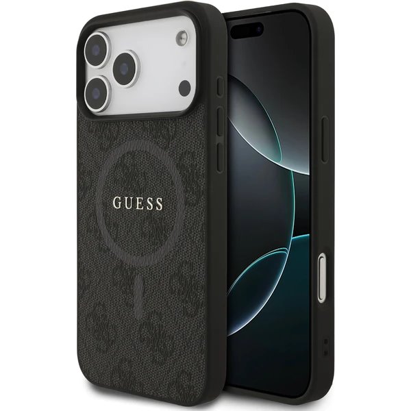 Guess PU Leather 4G Colored Ring MagSafe kryt iPhone 17 Pro Max černý