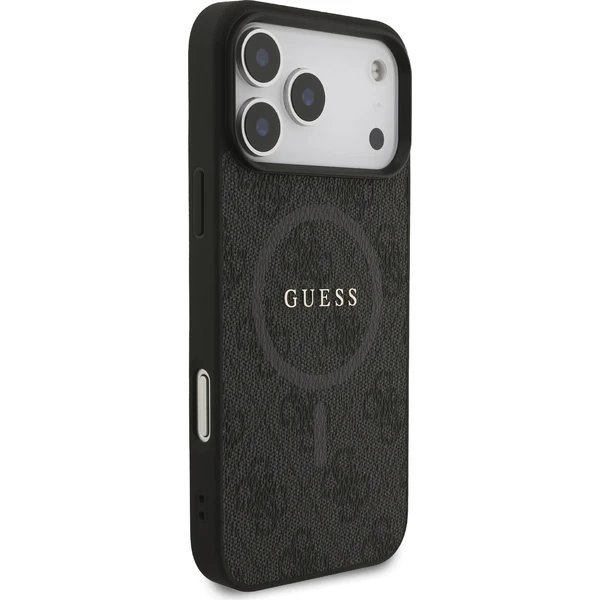 Guess PU Leather 4G Colored Ring MagSafe kryt iPhone 17 Pro Max černý
