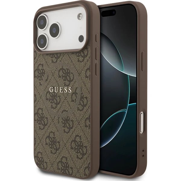 Guess PU Leather 4G Colored Ring MagSafe kryt iPhone 17 Pro hnědý