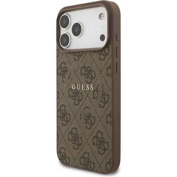 Guess PU Leather 4G Colored Ring MagSafe kryt iPhone 17 Pro hnědý