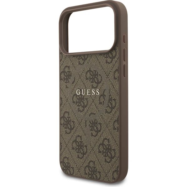 Guess PU Leather 4G Colored Ring MagSafe kryt iPhone 17 Pro hnědý
