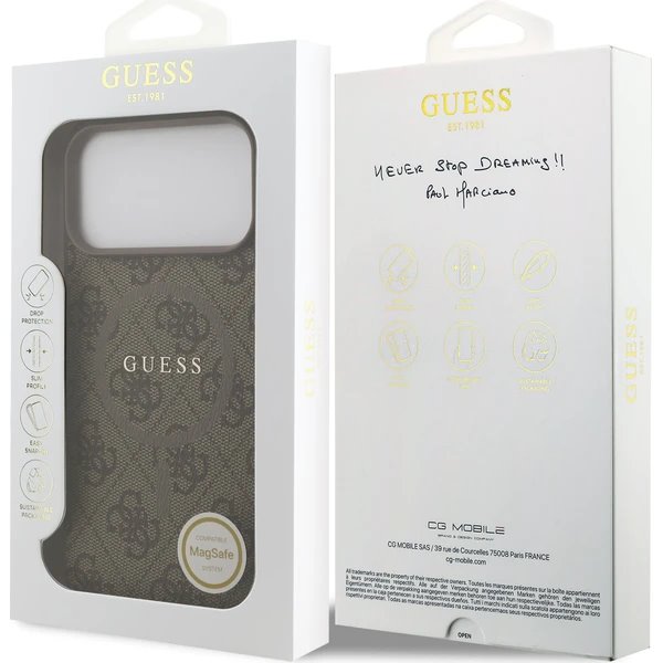 Guess PU Leather 4G Colored Ring MagSafe kryt iPhone 17 Pro hnědý
