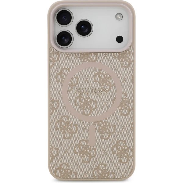 Guess PU Leather 4G Colored Ring MagSafe kryt iPhone 17 Pro Max růžový