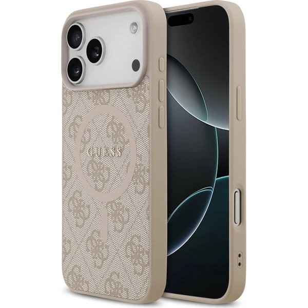 Guess PU Leather 4G Colored Ring MagSafe kryt iPhone 17 Pro růžový