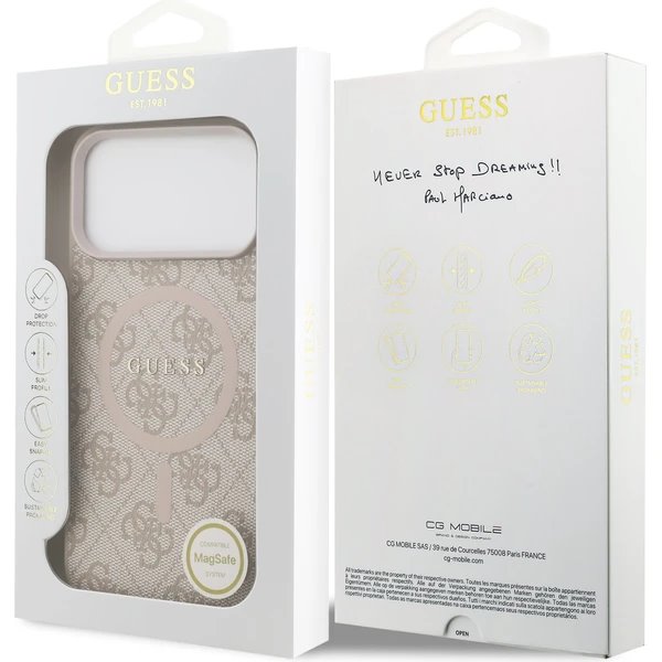 Guess PU Leather 4G Colored Ring MagSafe kryt iPhone 17 Pro růžový