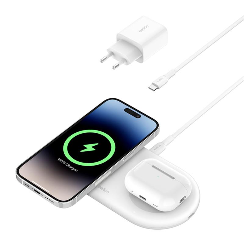 Belkin Boost Charge Pro 2-in-1 Magnetic Wireless Charging Pad with Qi2 15W - White *Rozbalený*