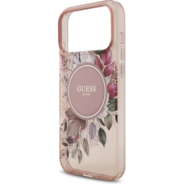 Guess IML Flowers Strap MagSafe kryt iPhone 17 Pro Max ružový