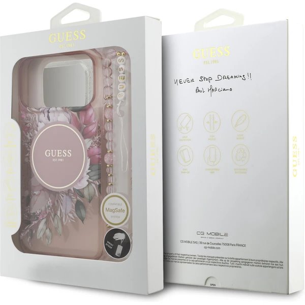 Guess IML Flowers Strap MagSafe kryt iPhone 17 Pro ružový