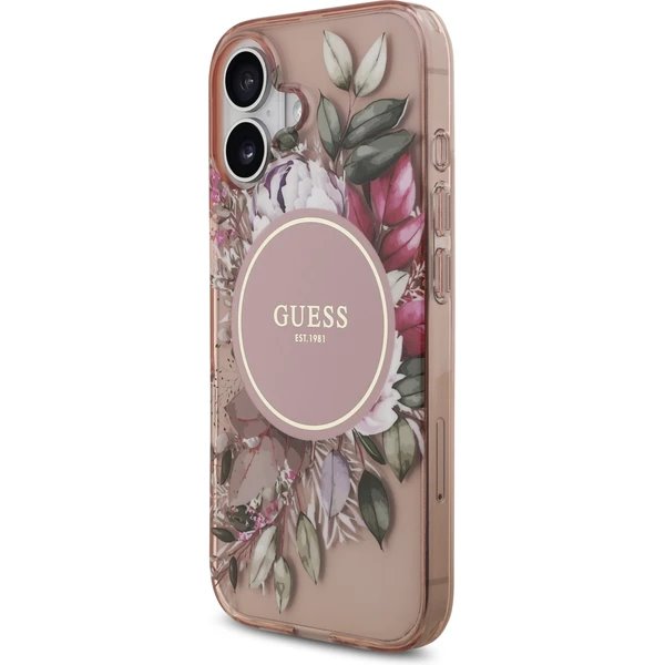 Guess IML Flowers Strap MagSafe kryt iPhone 17 ružový