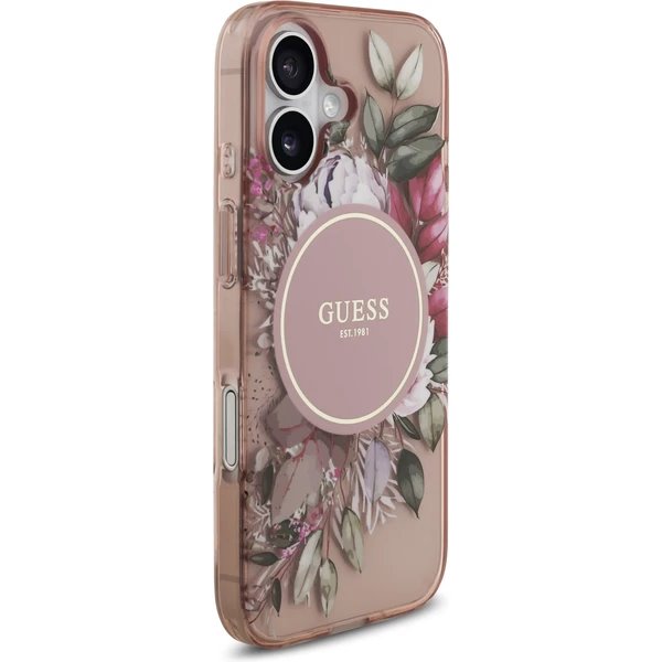 Guess IML Flowers Strap MagSafe kryt iPhone 17 ružový