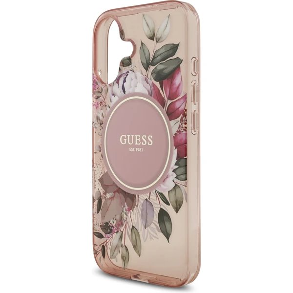 Guess IML Flowers Strap MagSafe kryt iPhone 17 ružový