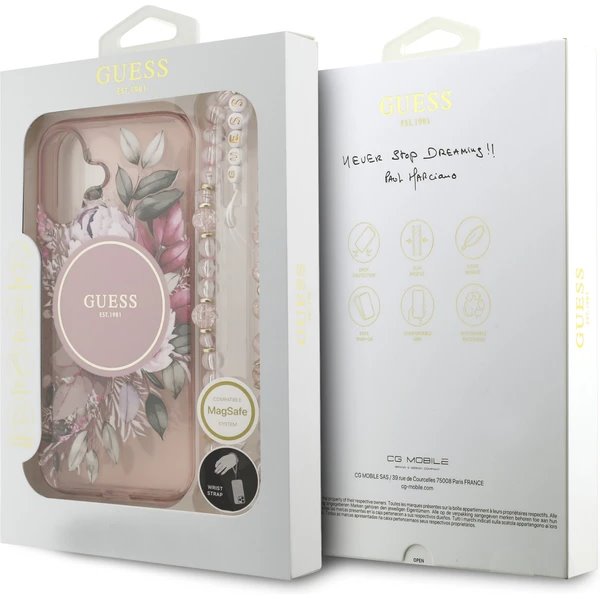 Guess IML Flowers Strap MagSafe kryt iPhone 17 ružový