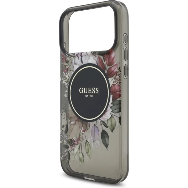 Guess IML Flowers Strap MagSafe kryt iPhone 17 Pro Max čierny