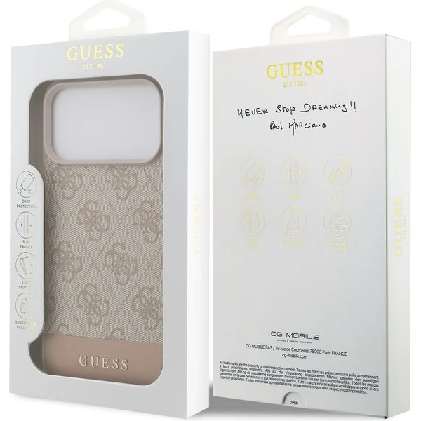 Guess PU 4G Stripe kryt iPhone 17 Pro Max ružový