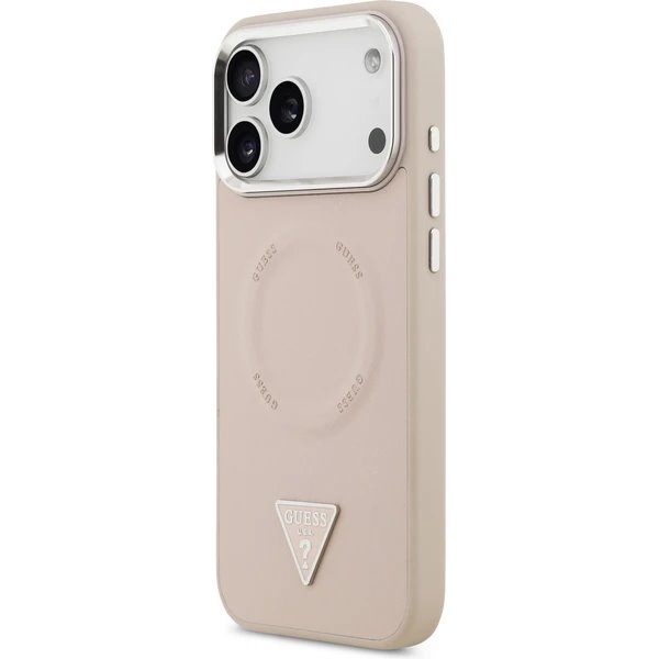 Guess PU Leather Triangle Logo MagSafe kryt iPhone 17 Pro růžový