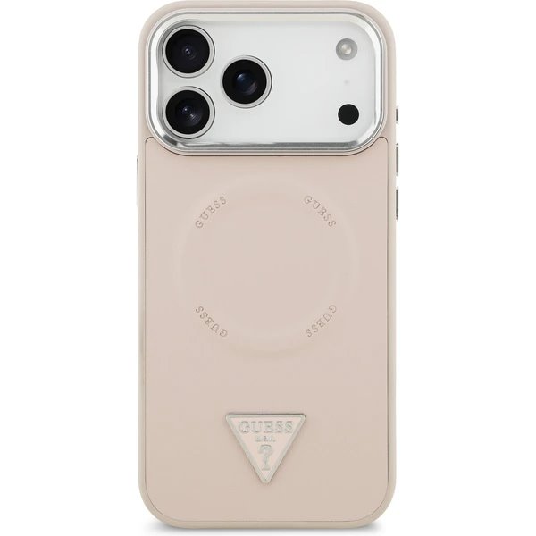 Guess PU Leather Triangle Logo MagSafe kryt iPhone 17 Pro růžový