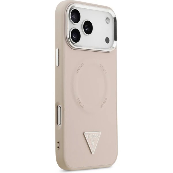 Guess PU Leather Triangle Logo MagSafe kryt iPhone 17 Pro růžový