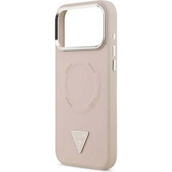 Guess PU Leather Triangle Logo MagSafe kryt iPhone 17 Pro růžový