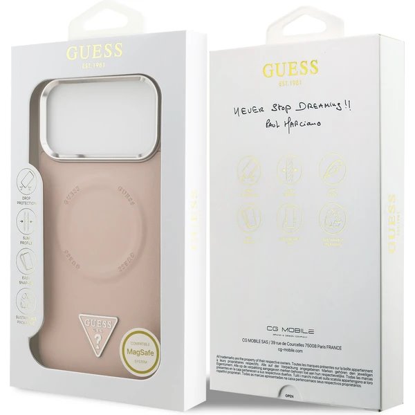 Guess PU Leather Triangle Logo MagSafe kryt iPhone 17 Pro růžový
