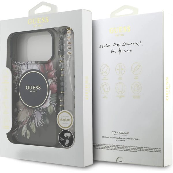 Guess IML Flowers Strap MagSafe kryt iPhone 17 Pro čierny