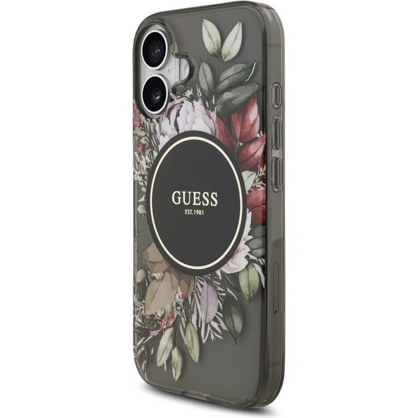 Guess IML Flowers Strap MagSafe kryt iPhone 17 čierny