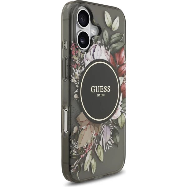 Guess IML Flowers Strap MagSafe kryt iPhone 17 čierny