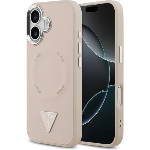Guess PU Leather Triangle Logo MagSafe kryt iPhone 17 ružový