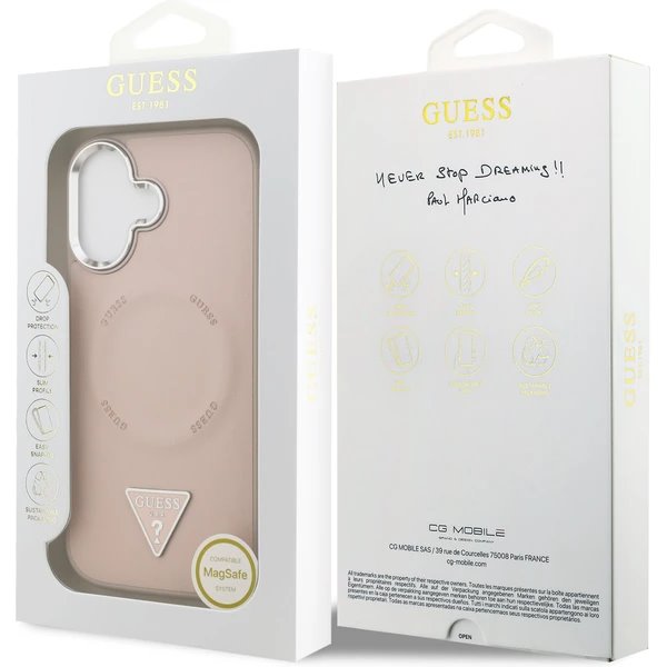 Guess PU Leather Triangle Logo MagSafe kryt iPhone 17 ružový