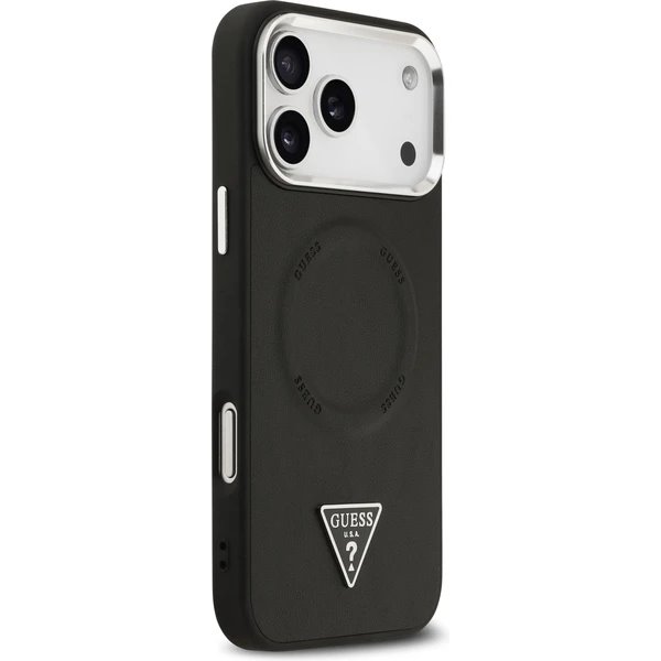Guess PU Leather Triangle Logo MagSafe kryt iPhone 17 Pro Max čierny