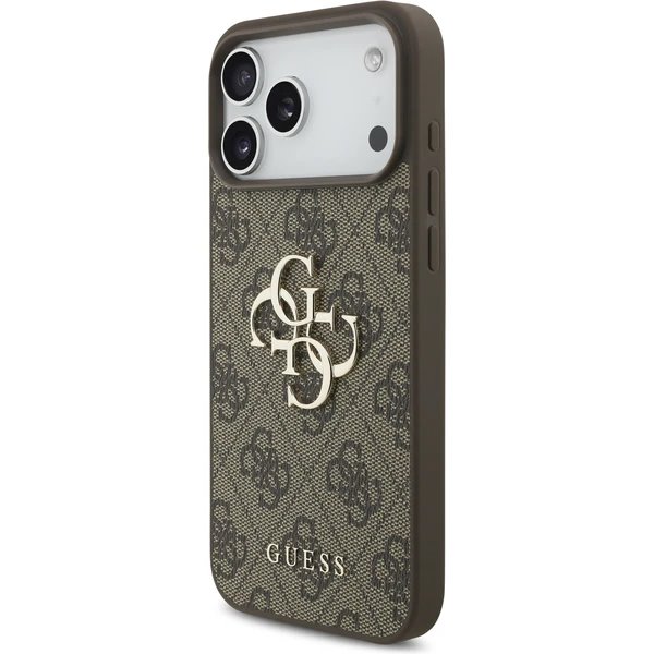 Guess PU 4G Metal Logo Strap kryt iPhone 17 Pro hnědý