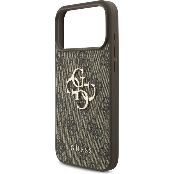 Guess PU 4G Metal Logo Strap kryt iPhone 17 Pro hnědý