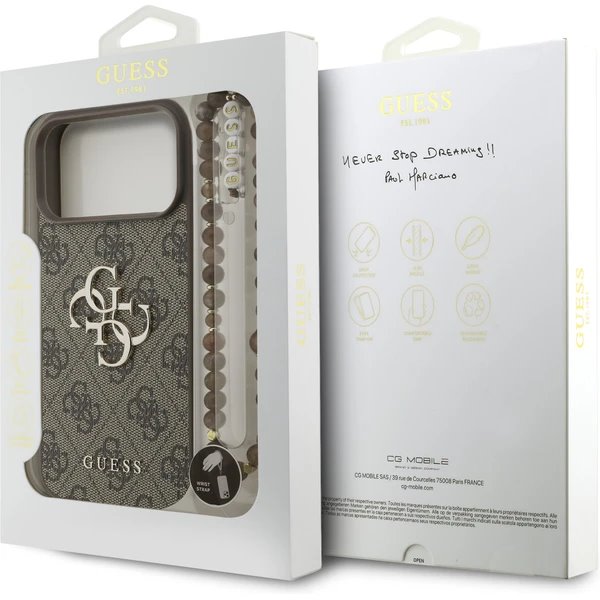 Guess PU 4G Metal Logo Strap kryt iPhone 17 Pro hnědý
