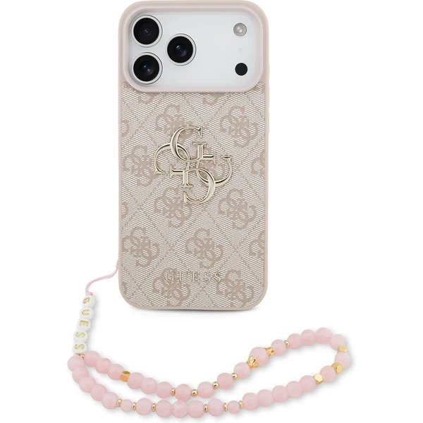 Guess PU 4G Metal Logo Strap kryt iPhone 17 Pro růžový