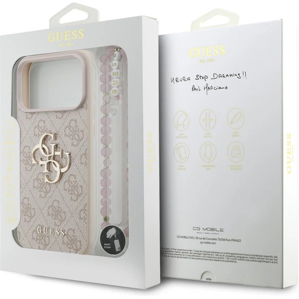 Guess PU 4G Metal Logo Strap kryt iPhone 17 Pro růžový