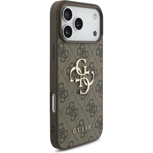 Guess PU 4G Metal Logo Strap kryt iPhone 17 Pro hnedý