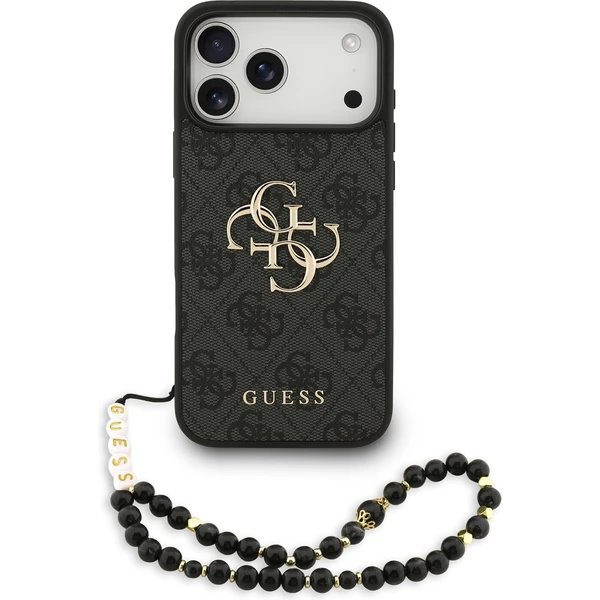 Guess PU 4G Metal Logo Strap kryt iPhone 17 Pro Max čierny